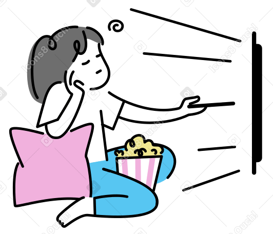 无聊的女人看电视和吃爆米花 PNG, SVG