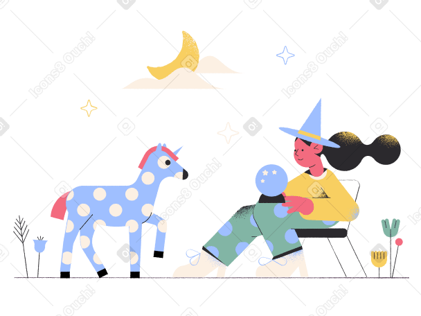 Witch with unicorn PNG, SVG