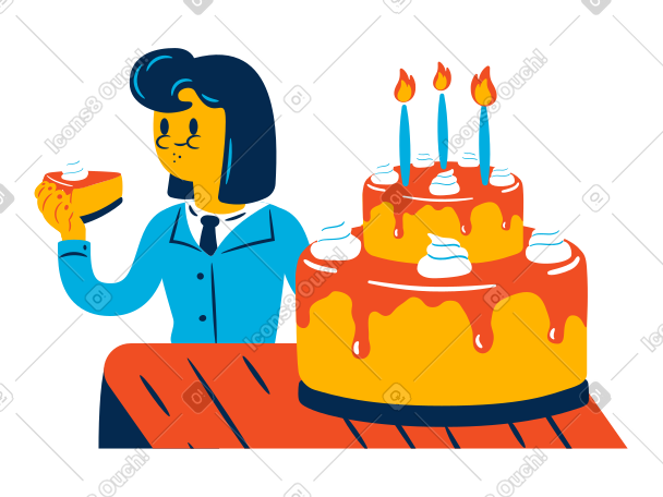 Woman eats a birthday cake PNG, SVG