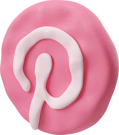 3D Three-quarter view of a round pink pinterest logo PNG, SVG