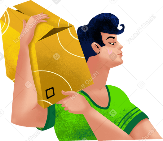 man carries a cardboard box on his shoulder Illustration in PNG, SVG