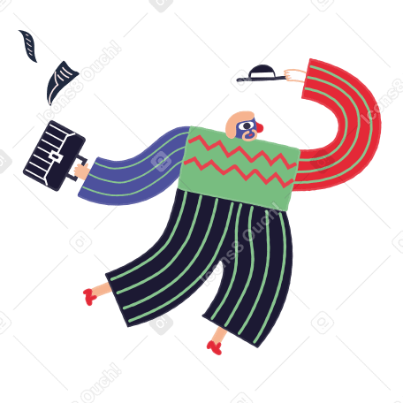 Businessman running in a hurry with documents falling out of the briefcase Illustration in PNG, SVG