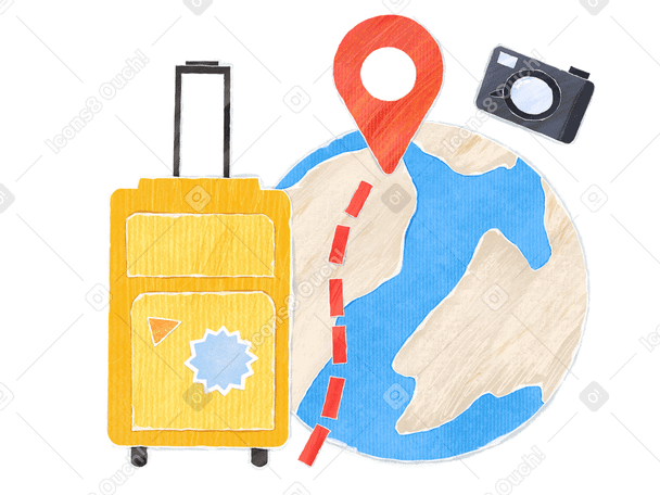 Travel anywhere in the world with a suitcase Illustration in PNG, SVG
