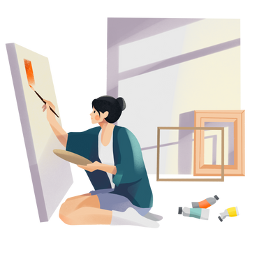 キャンバスに絵を描く若い女性 PNG、SVG