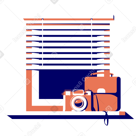 Photo camera and briefcase on windowsill PNG, SVG