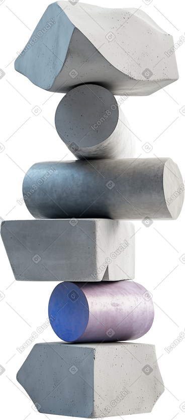 Abstract 3d sculpture using concrete blocks and cylinders PNG, SVG