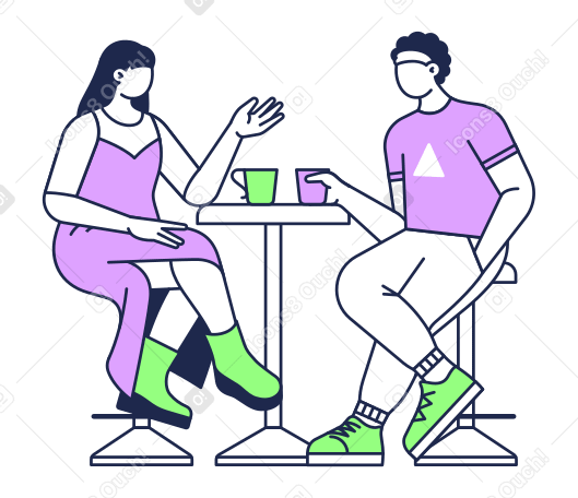 Mann und frau sitzen im café und unterhalten sich PNG, SVG