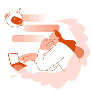 Woman talking to a support chatbot PNG, SVG