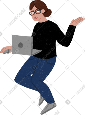 woman in glasses sitting with a laptop and talking PNG, SVG