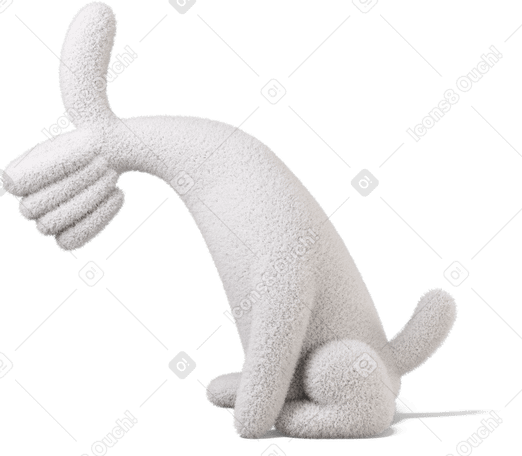 3D Side view of a fluffy body showing thumb up to the left Illustration in PNG, SVG