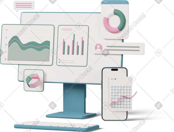 3D analytics on computer screen PNG, SVG