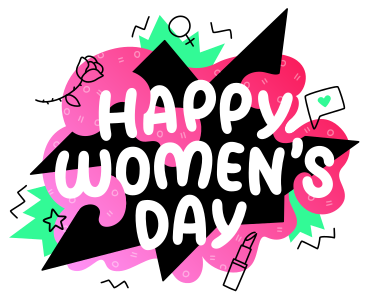 Happy women`s day lettering colorful with doodles PNG, SVG