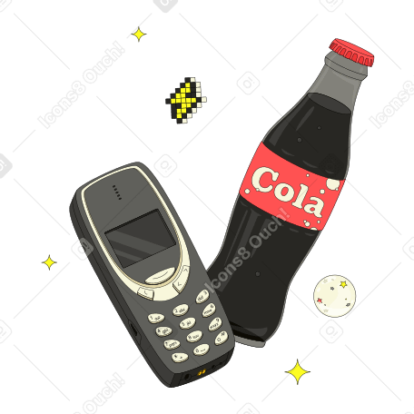 Nokia 3310 e una bottiglia di succo PNG, SVG