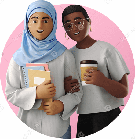 3D young women with coffee and notebooks PNG, SVG