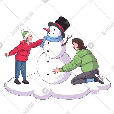 母亲和孩子堆雪人 PNG, SVG