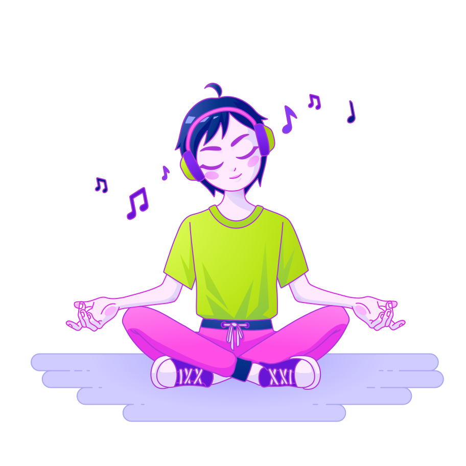 Boy listening to music in headphones Illustration in PNG, SVG
