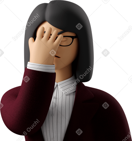 3D close up of businesswoman in red suit facepalming Illustration in PNG, SVG
