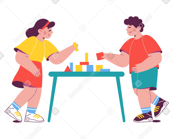 Children play with cubes Illustration in PNG, SVG