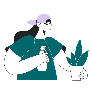 Woman with sprayer waters houseplant PNG, SVG