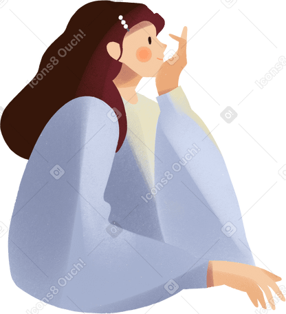 young woman sitting with her hand on her chin в PNG, SVG