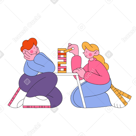 Girl and a boy playing Jenga Illustration in PNG, SVG