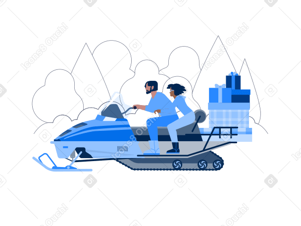 People delivering gifts by snowmobile PNG, SVG