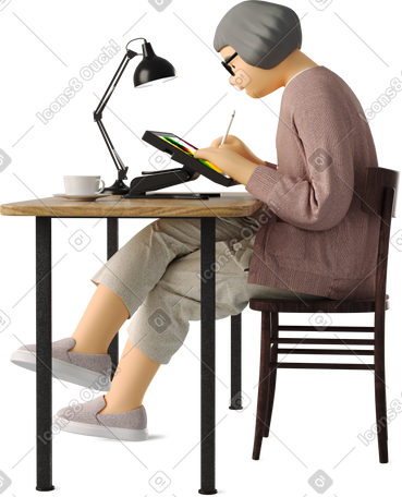 3D woman working with graphic tablet PNG, SVG