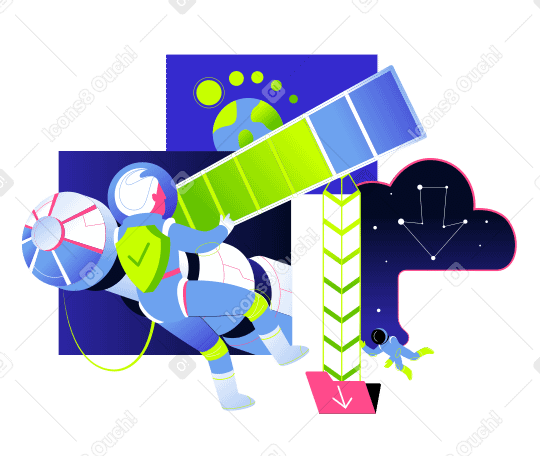 Astronaut downloading files in space PNG, SVG