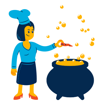 Chef cooking soup in cauldron PNG, SVG