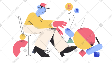 Man with laptop mining bitcoin or trading cryptocurrency PNG, SVG