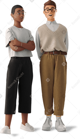 3D young couple standing and smiling PNG, SVG