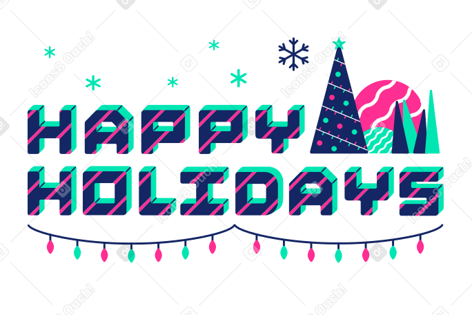 Happy holidays lettering with Christmas tree and garland PNG, SVG