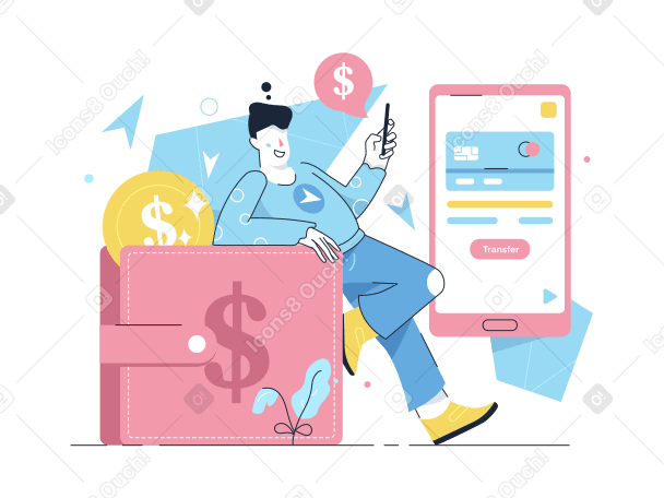 Man transferring currency online PNG, SVG