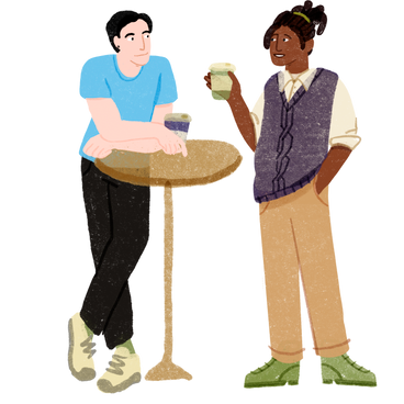 Друзья пьют кофе в кафе в PNG, SVG