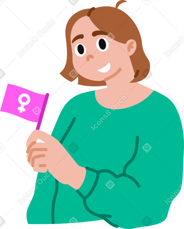young woman smiling and holding flag with female sign PNG、SVG