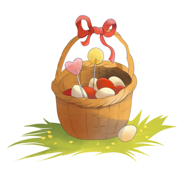 Корзина с пасхальными яйцами на траве в PNG, SVG