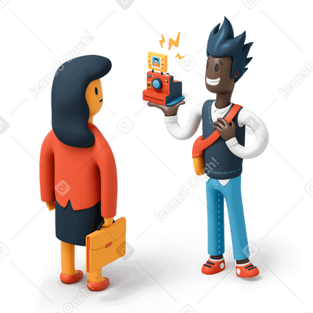 3D Man showing instant camera to woman  PNG, SVG