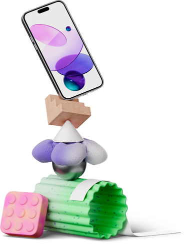Smartphone balancing on abstract figures PNG, SVG