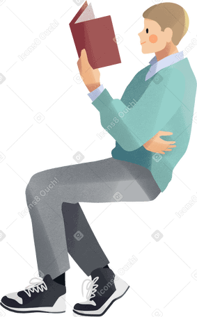 young man reading a book PNG, SVG