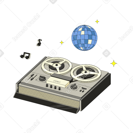 Ретро катушечный магнитофон и диско-шар в PNG, SVG