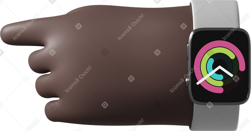 3D Mano de piel negra con reloj inteligente encendido apuntando a la izquierda PNG, SVG