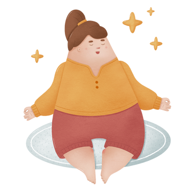 Girl sits on a fluffy mat in a meditation pose PNG, SVG