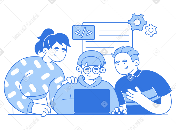 Equipo de desarrollo trabajando en un proyecto. PNG, SVG