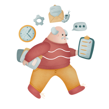 Multitasking man in a hurry to work PNG, SVG