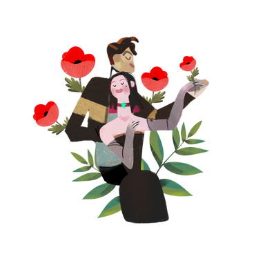 Romantic couple with flowers on valentines day PNG, SVG