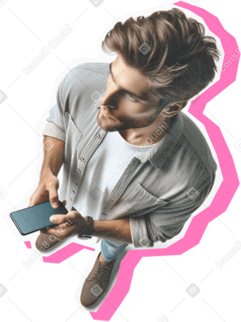 Homme avec un téléphone PNG, SVG