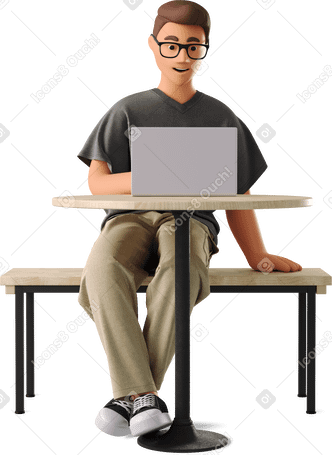 3D man working at a bar table PNG, SVG