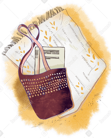 beach bag and plaid on golden sand PNG、SVG