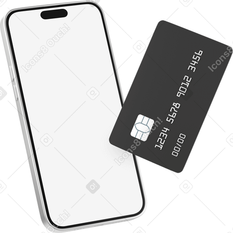 3D phone with black credit card Illustration in PNG, SVG
