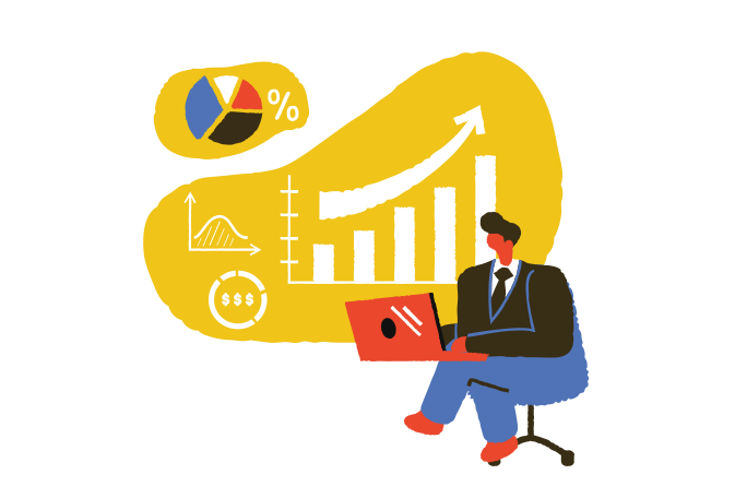 Businessman working with laptop PNG, SVG